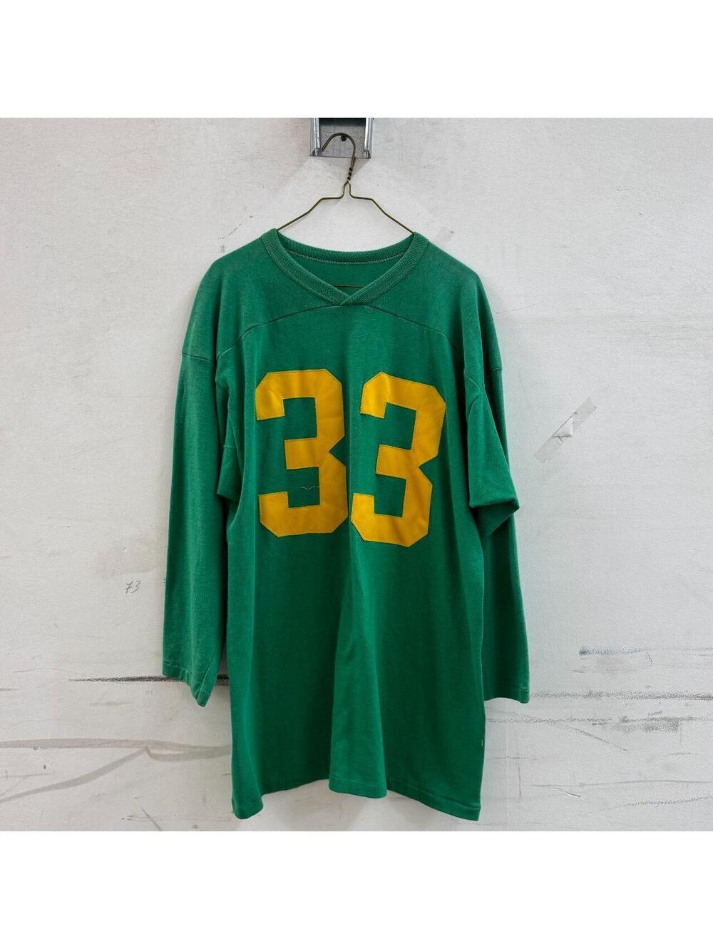 Vintage 1970s Green & Gold Sewn Tackle-Twill "33" Football Practice Jersey